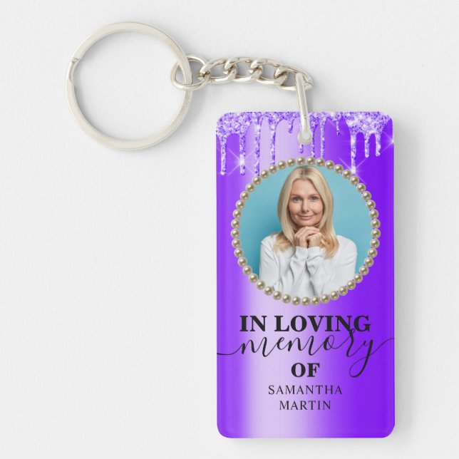 Purple Glitter Drips Memorial In Loving Memory Key Ring (Front)