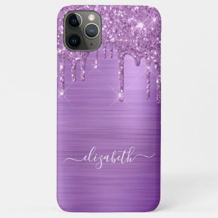 Purple Glitter Drips Personalised iPhone 11 Pro Max Case