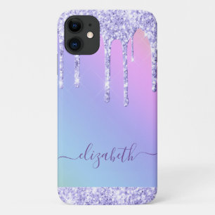Purple Glitter Drips Personalised Rainbow iPhone 11 Case