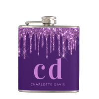 Purple glitter drips pink custom monogram name