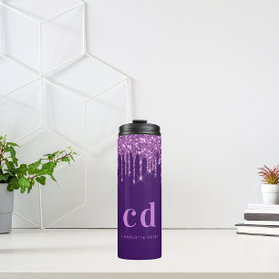 Purple glitter drips pink custom monogram name thermal tumbler