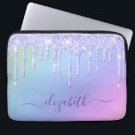 Purple Glitter Drips Rainbow Custom Laptop Sleeve<br><div class="desc">Custom girly iPad cover with sparkly faux purple glitter dripping down a pastel pink,  purple,  blue and green rainbow background. Personalise with your first name in a stylish trendy purple script with swashes.</div>