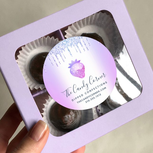 Purple Glitter Drips Strawberry Confection Sweets Classic Round Sticker (Creator Uploaded)