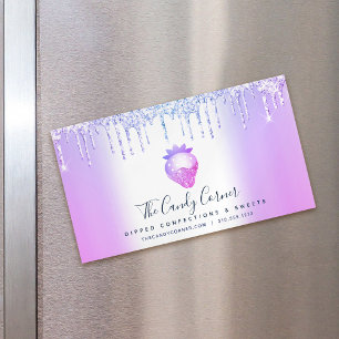 Purple Glitter Drips Strawberry Confection Sweets Magnetic Business Card