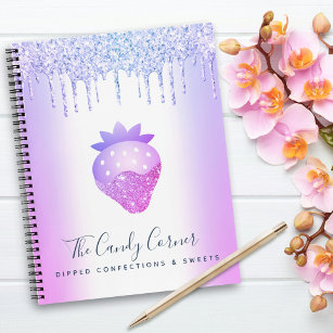 Purple Glitter Drips Strawberry Confection Sweets Notebook