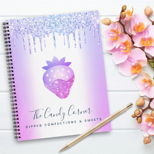 Purple Glitter Drips Strawberry Confection Sweets Notebook
