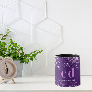 Purple glitter drops monogram name  mug
