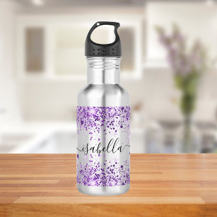 Purple glitter dust name script elegant 532 ml water bottle