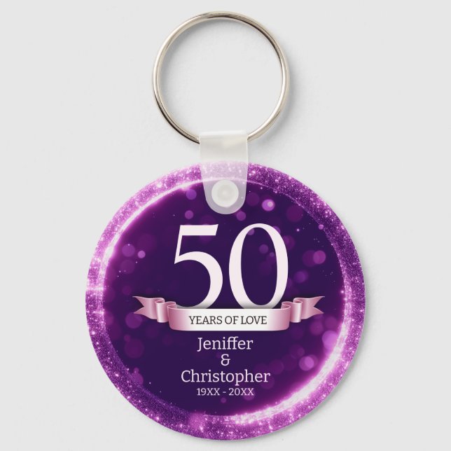 Purple Glitter Edit Year Wedding Anniversary Key Ring (Back)