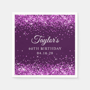 Purple Glitter Eggplant 60th Birthday Napkin