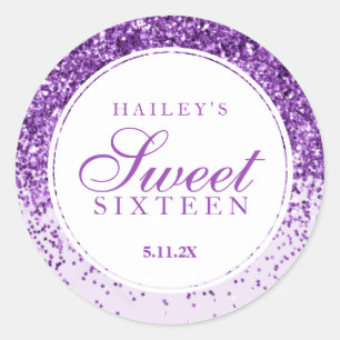 Purple Glitter Fab Sweet Sixteen Classic Round Sticker