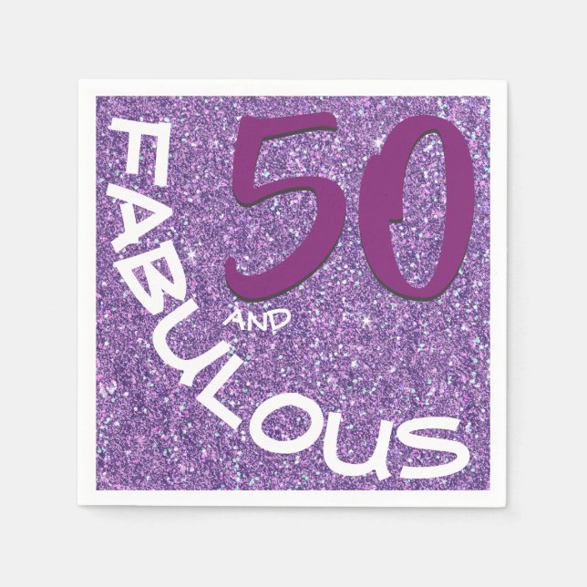 Purple Glitter Fabulous 50th Birthday Typography Napkin (Front)
