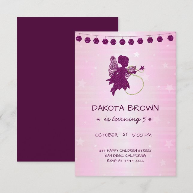 Purple Glitter Fairy Birthday Invitation (Front/Back)
