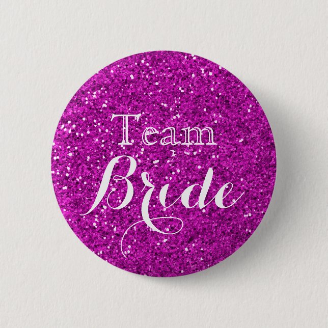 Purple Glitter Faux Foil Wedding Team Bride 6 Cm Round Badge (Front)