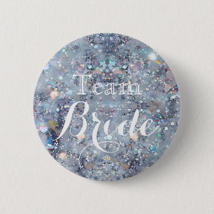 Purple Glitter Faux Foil Wedding Team Bride 6 Cm Round Badge