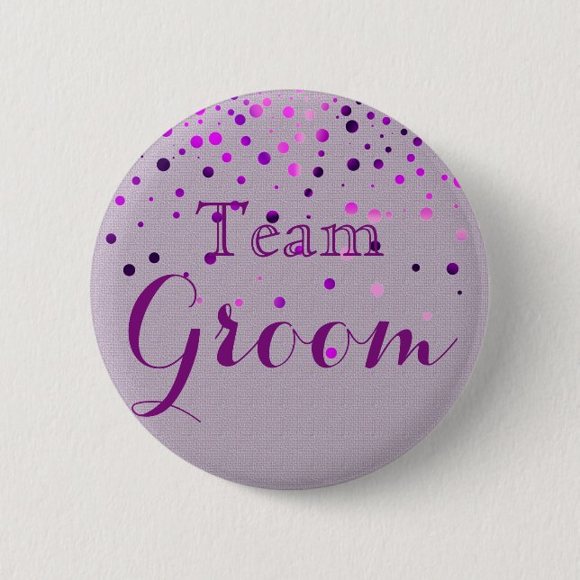 Purple Glitter Faux Foil Wedding Team Groom 6 Cm Round Badge (Front)