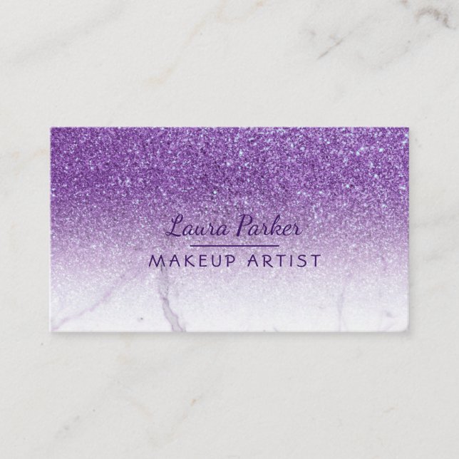 Purple Glitter Faux Marble Makeup Artist Girly Business Card (Front)
