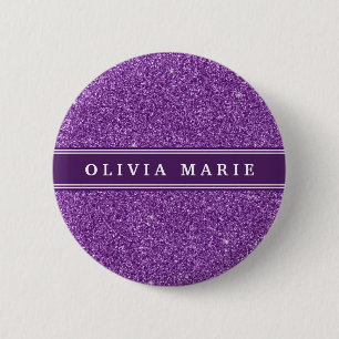 Purple Glitter (faux) Personalised Name 6 Cm Round Badge