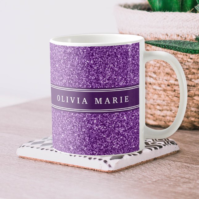 Purple Glitter (faux) Personalised Name Coffee Mug (Creator Uploaded)