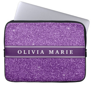 Purple Glitter (faux) Personalised Name Laptop Sleeve
