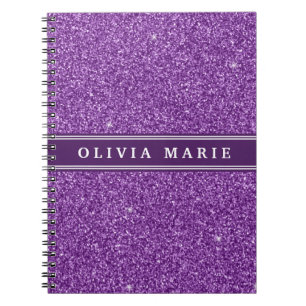 Purple Glitter (faux) Personalised Name Notebook