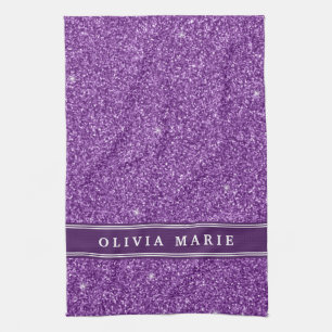 Purple Glitter (faux) Personalised Name Tea Towel