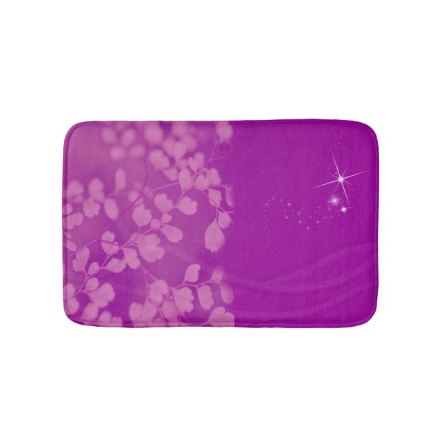 Purple Glitter Floral Personalised Bath Mat (Front)