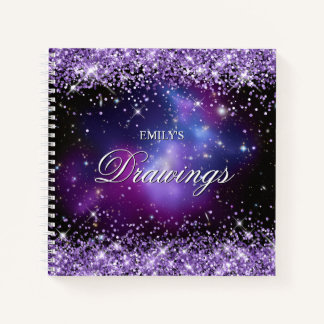 Purple Glitter Galaxy Cluster Drawing Notebook