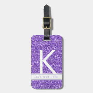 Purple Glitter Girly Modern Monogrammed Luggage Tag