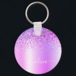 Purple Glitter Glam Metal Monogram Name Key Ring<br><div class="desc">Purple Faux Foil Metallic Sparkle Glitter Brushed Metal Monogram Name Keychains (Key Chain). This makes the perfect sweet 16 birthday,  wedding,  bridal shower,  anniversary,  baby shower or bachelorette party gift for someone that loves glam luxury and chic styles.</div>