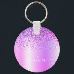 Purple Glitter Glam Metal Monogram Name Key Ring<br><div class="desc">Purple Faux Foil Metallic Sparkle Glitter Brushed Metal Monogram Name Keychains (Key Chain). This makes the perfect sweet 16 birthday,  wedding,  bridal shower,  anniversary,  baby shower or bachelorette party gift for someone that loves glam luxury and chic styles.</div>