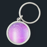 Purple Glitter Glam Metal Monogram Name Key Ring<br><div class="desc">Purple Faux Foil Metallic Sparkle Glitter Brushed Metal Monogram Name Keychains (Key Chain). This makes the perfect sweet 16 birthday,  wedding,  bridal shower,  anniversary,  baby shower or bachelorette party gift for someone that loves glam luxury and chic styles.</div>