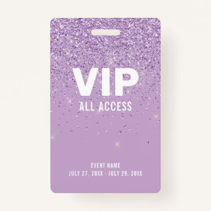 Purple Glitter Glam VIP All Access Pass Event ID ID Badge