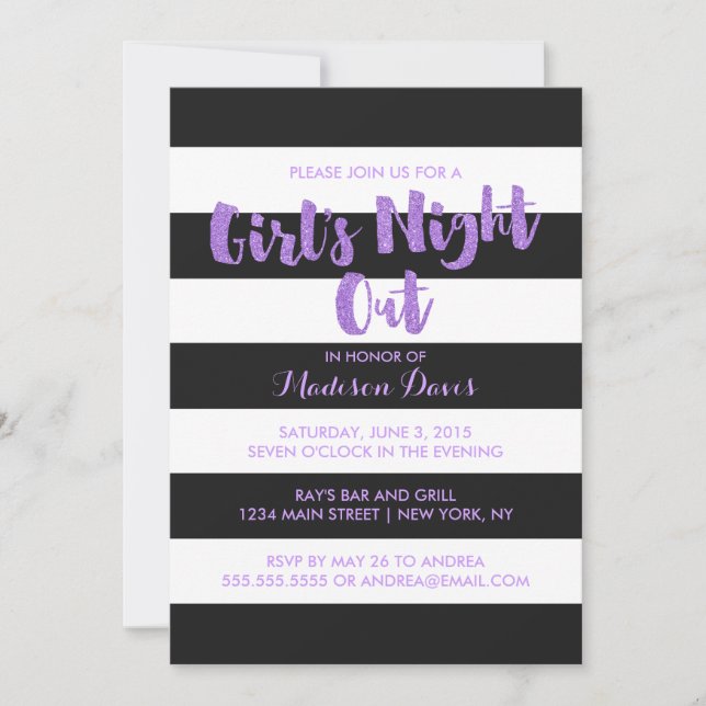 Purple Glitter Glamourous Bachelorette Party Invit Invitation (Front)