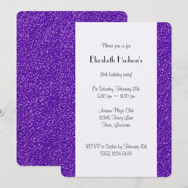 Purple Glitter, Glitter Background, Birthday Invitation (Front/Back)