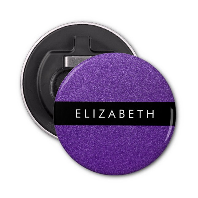 Purple Glitter, Glitter Background, Your Name Bottle Opener (Front)