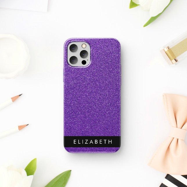 Purple Glitter, Glitter Background, Your Name iPhone 16 Case (Creator Uploaded)