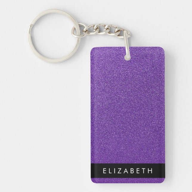 Purple Glitter, Glitter Background, Your Name Key Ring (Front)