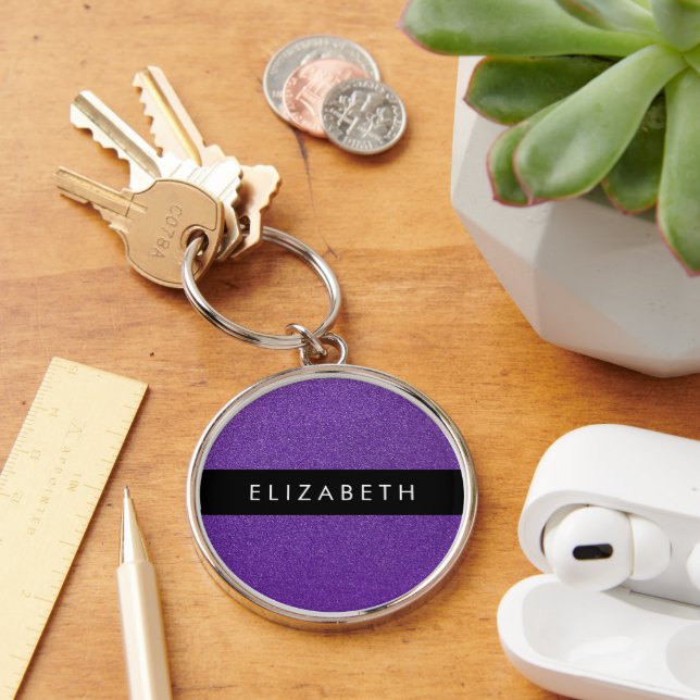 Purple Glitter, Glitter Background, Your Name Key Ring (Desk)