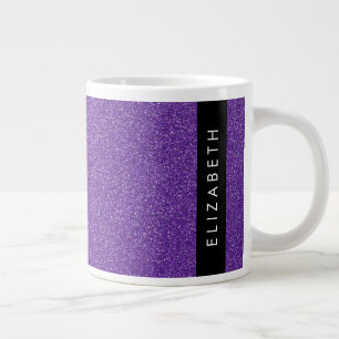 Purple Glitter, Glitter Background, Your Name Large Coffee Mug