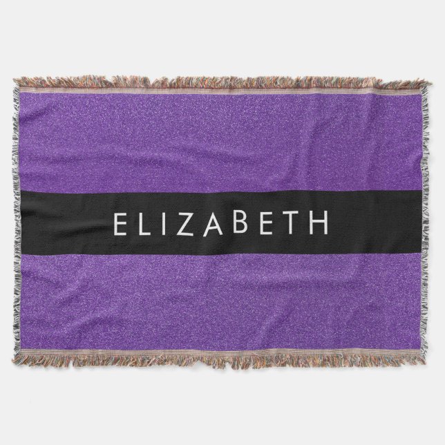 Purple Glitter, Glitter Background, Your Name Throw Blanket (Front)