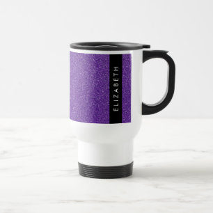Purple Glitter, Glitter Background, Your Name Travel Mug