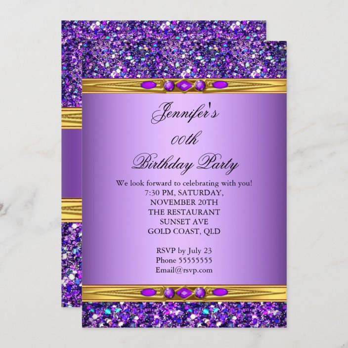 Purple Glitter Gold Diamond Birthday Party Invitation | Zazzle.co.uk