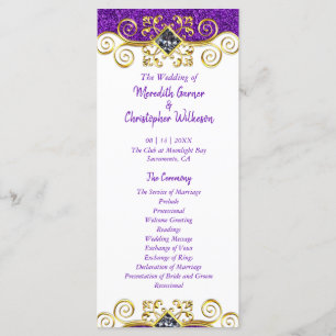 Purple Glitter Gold Gemstone Wedding Program Programme