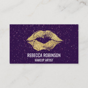 Purple Glitter   Gold Lipstick Kiss Business Card