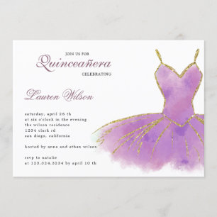 Purple Glitter Gown Quinceanera Invitation