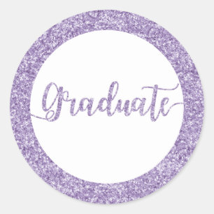 Purple Glitter Graduate Graduation Announcement Classic Round Sticker