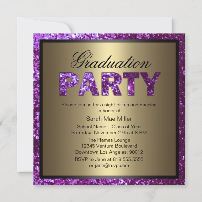 Purple Glitter Graduation Party Invitation (Front)