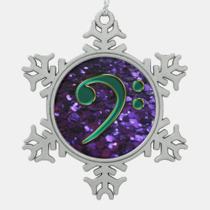 Purple Glitter Green Bass Clef Christmas Snowflake Snowflake Pewter Christmas Ornament