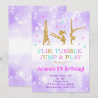 Purple Glitter Gymnastic Birthday Invitation